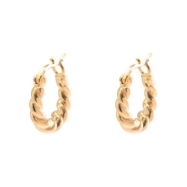 Gold Plated Thick Ribbed Hoop Earrings