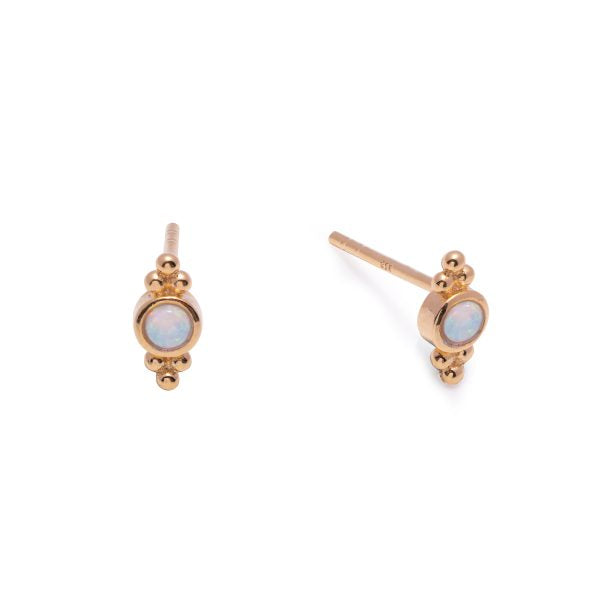 Gold Plated Opalite White Stud Earrings
