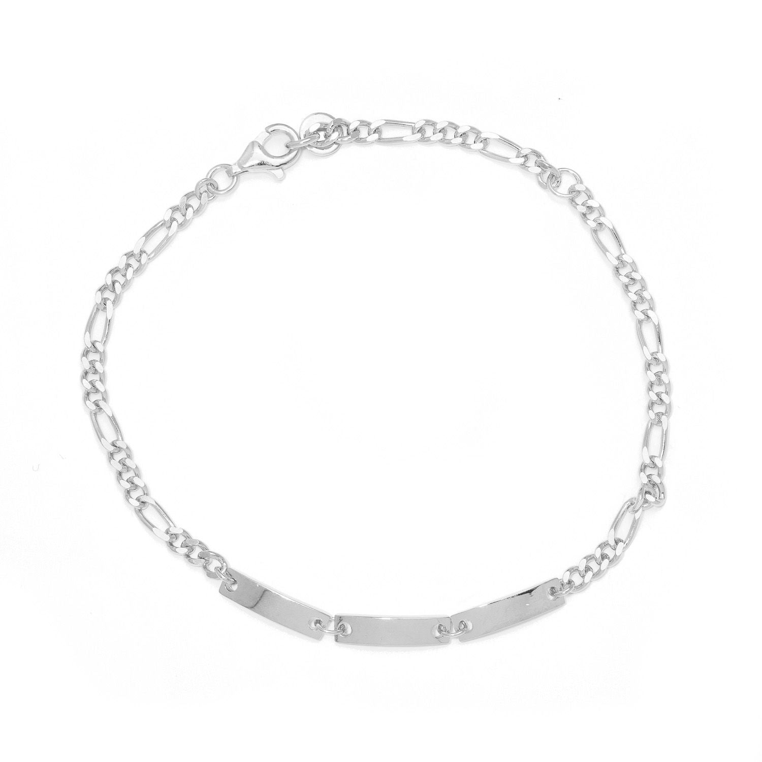 Sterling Silver Textured Bar Figaro Bracelet