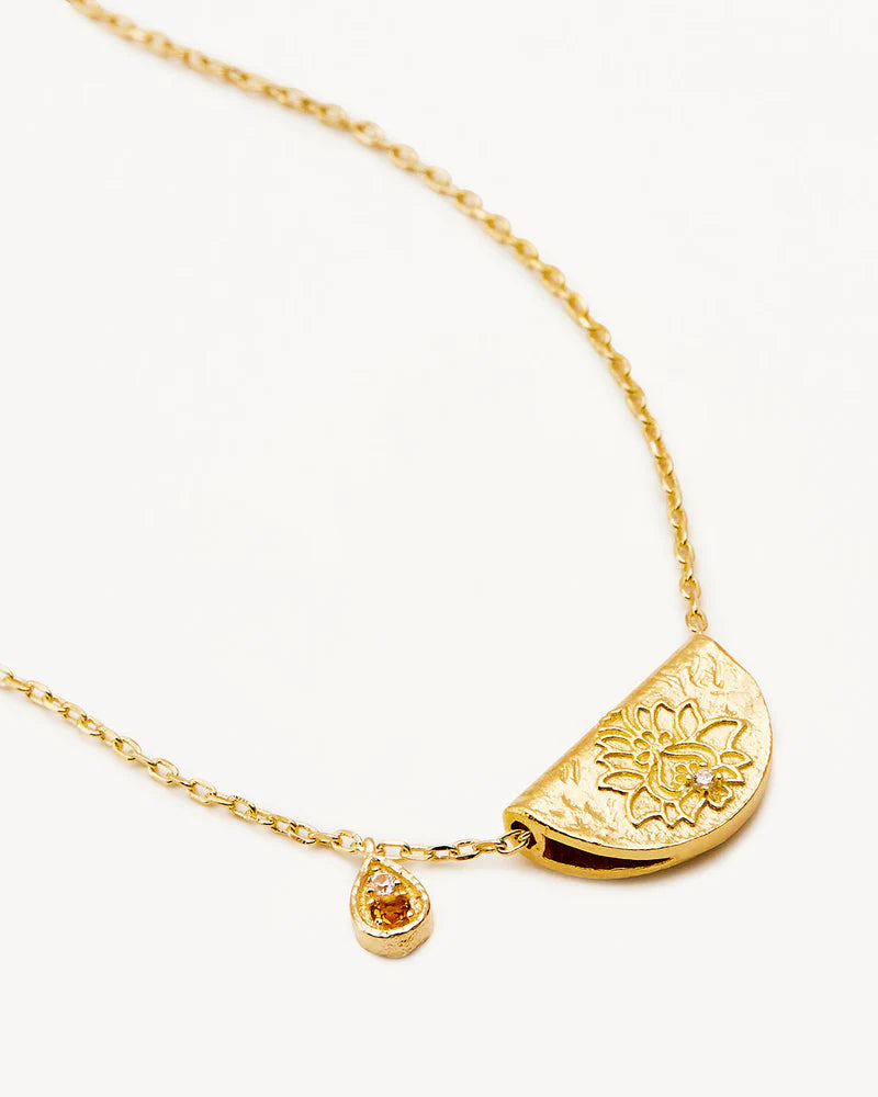 By Charlotte 18k Gold Vermeil Lotus Birthstone Necklace - November - Citrine