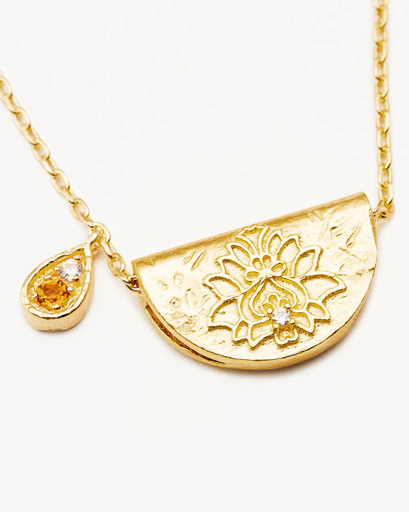By Charlotte 18k Gold Vermeil Lotus Birthstone Necklace - November - Citrine