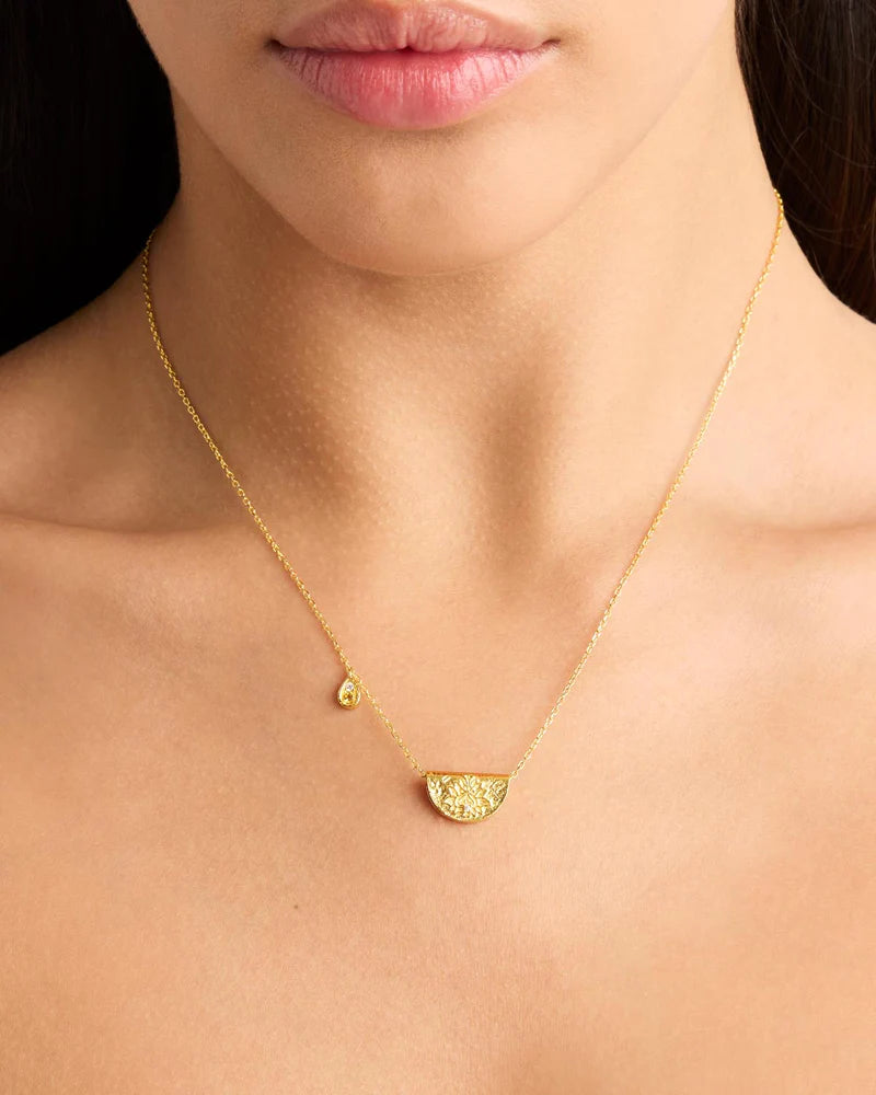 By Charlotte 18k Gold Vermeil Lotus Birthstone Necklace - November - Citrine