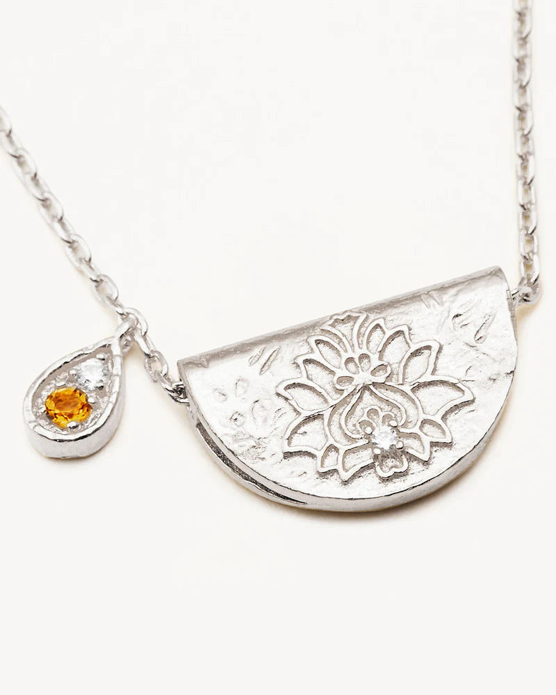 By Charlotte Sterling Silver Lotus Birthstone Necklace - November - Citrine