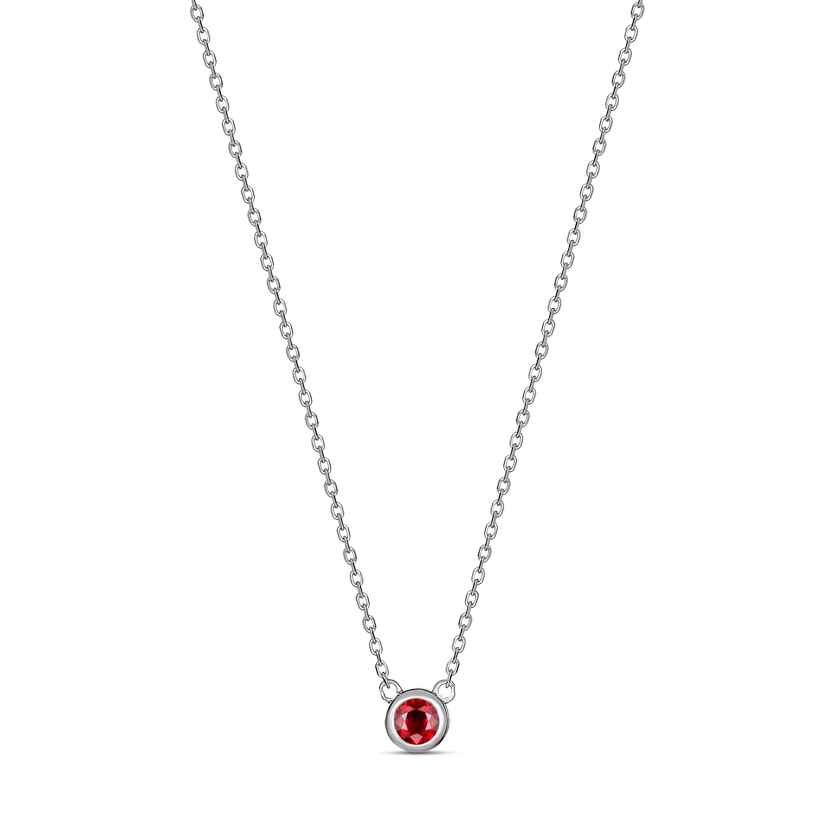 9ct White Gold Bezel Set Natural Ruby Necklace