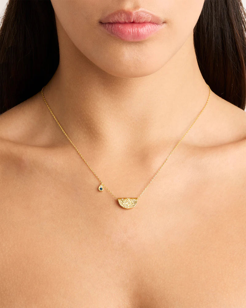 By Charlotte 18k Gold Vermeil Lotus Birthstone Necklace - December - Blue Topaz