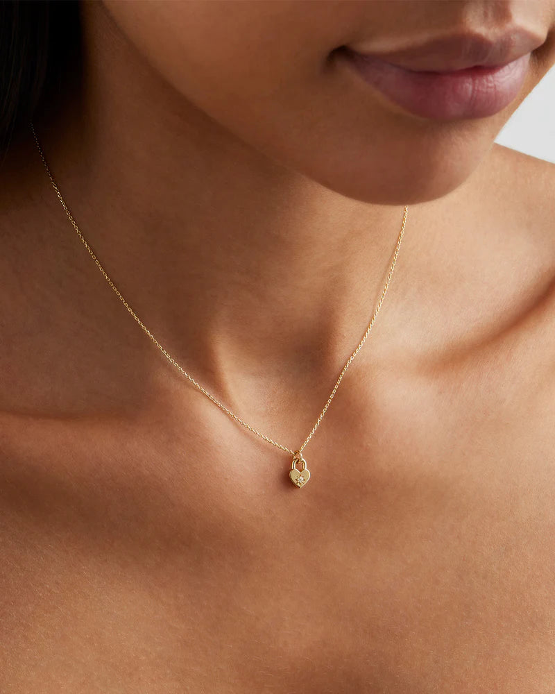 By Charlotte 18k Gold Vermeil Crystal Lotus Heart Padlock Necklace