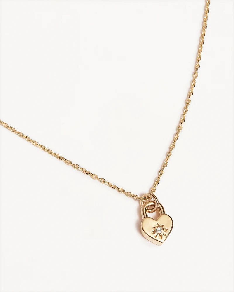 By Charlotte 18k Gold Vermeil Crystal Lotus Heart Padlock Necklace