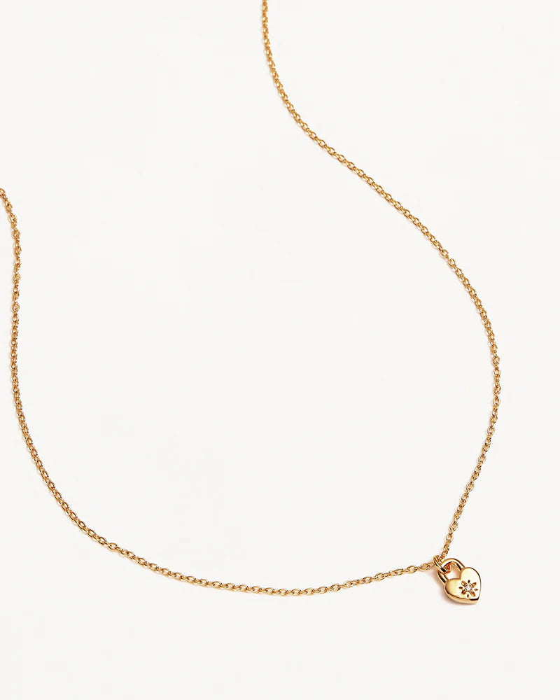 By Charlotte 18k Gold Vermeil Crystal Lotus Heart Padlock Necklace