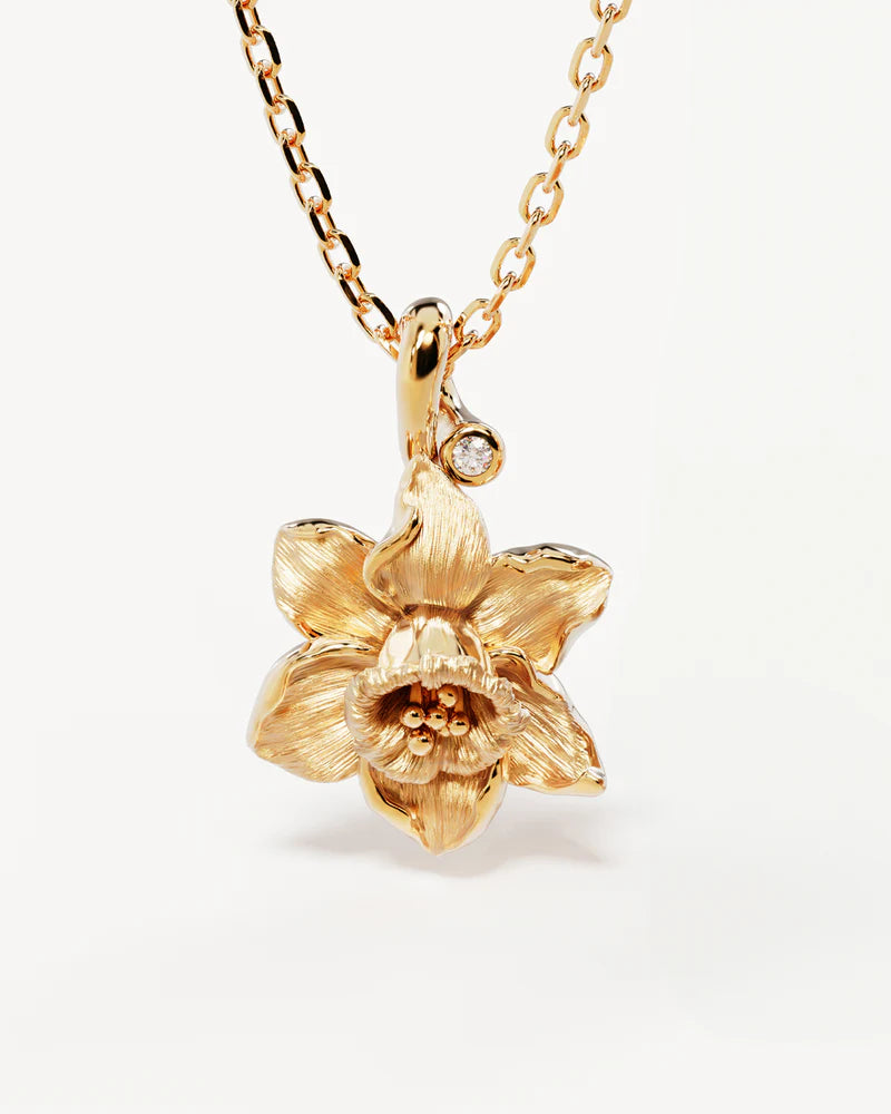 By Charlotte 18k Gold Vermeil Daffodil March Birth Flower Necklace
