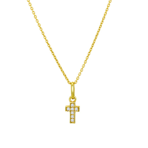 Sterling Silver YGP CZ petite cross pendant necklace