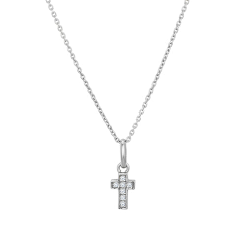 Sterling silver CZ petite cross pendant necklace