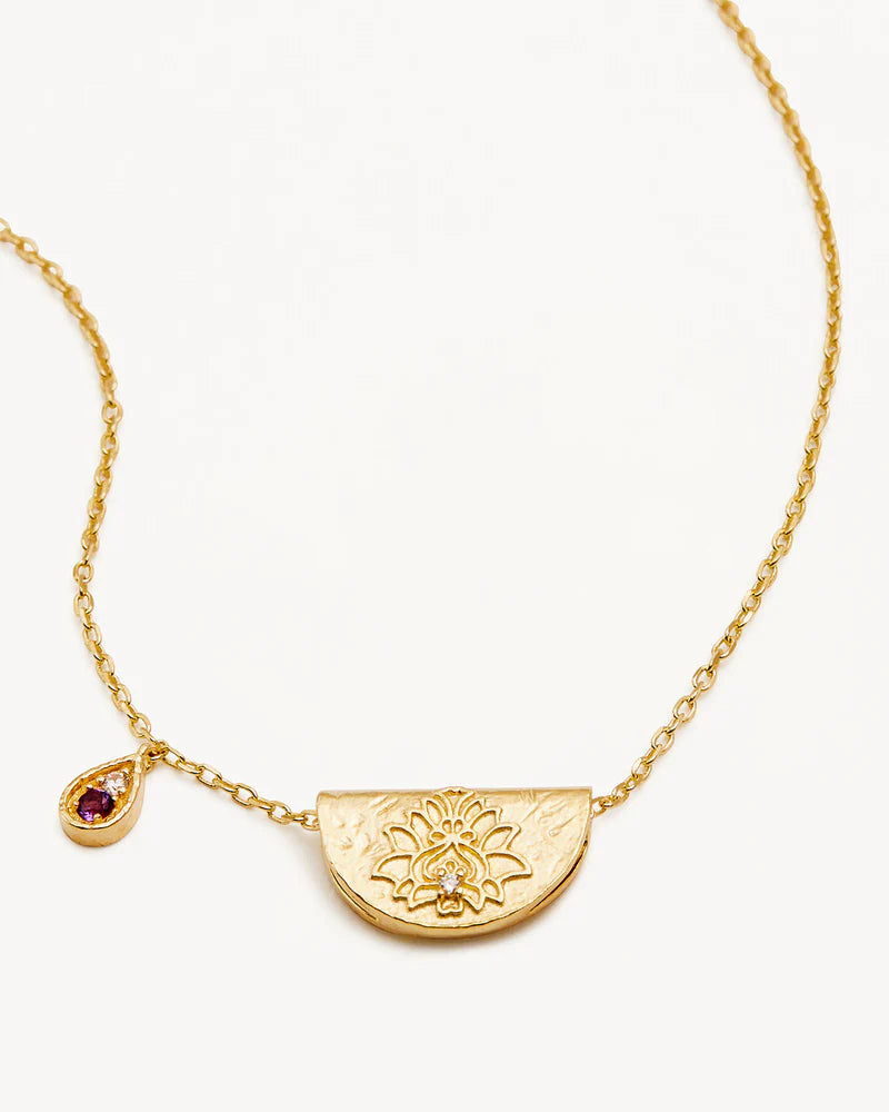 By Charlotte 18k Gold Vermeil Lotus Birthstone Necklace - February - Amethyst