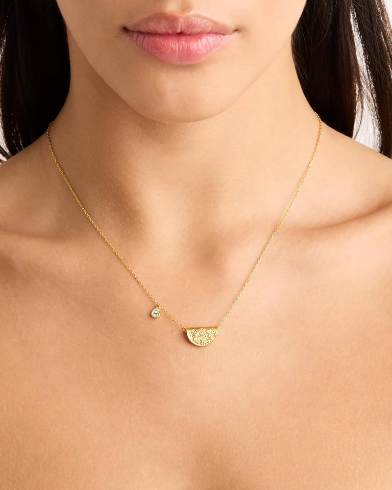 By Charlotte 18k Gold Vermeil Lotus Birthstone Necklace - March - Aquamarine