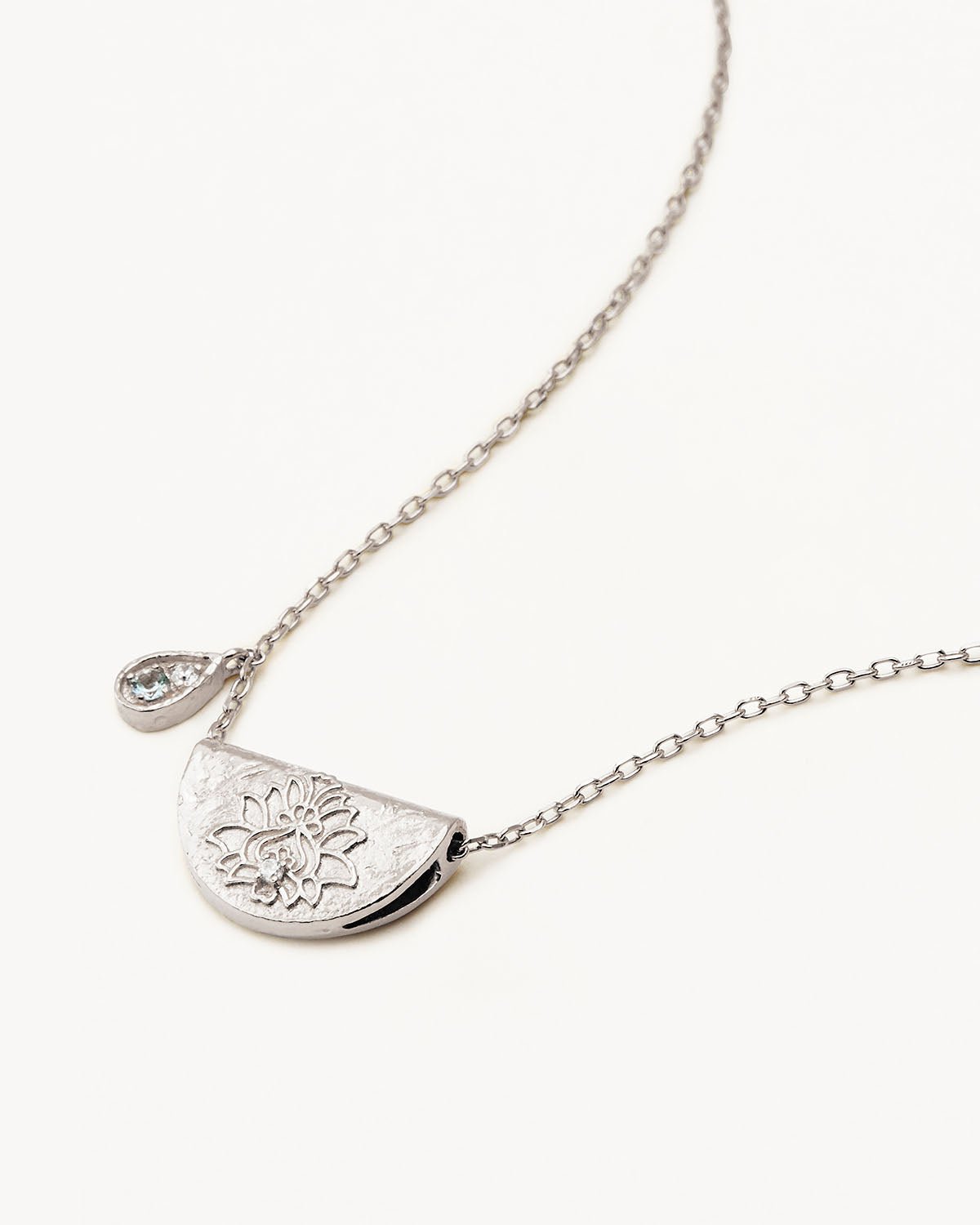 By Charlotte Sterling Silver Lotus Birthstone Necklace - March - Aquamarine