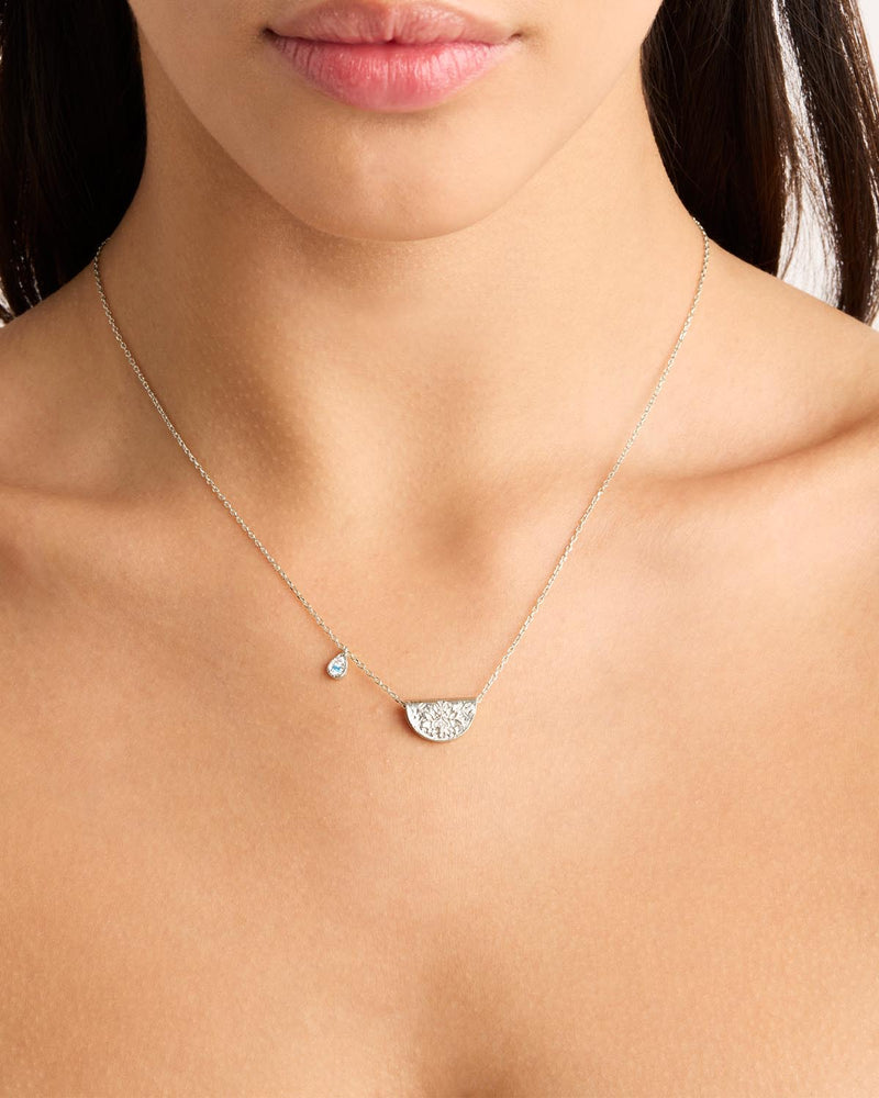 By Charlotte Sterling Silver Lotus Birthstone Necklace - March - Aquamarine
