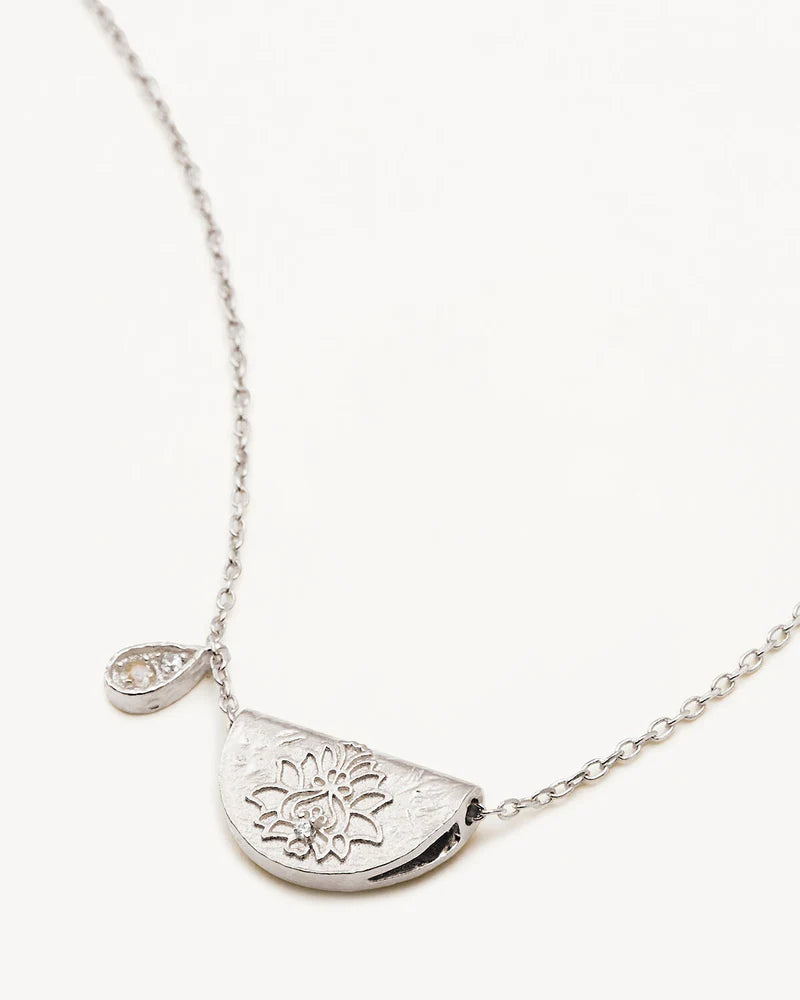 By Charlotte Sterling Silver Lotus Birthstone Necklace - June - Moonstone