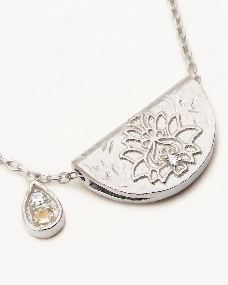 By Charlotte Sterling Silver Lotus Birthstone Necklace - June - Moonstone
