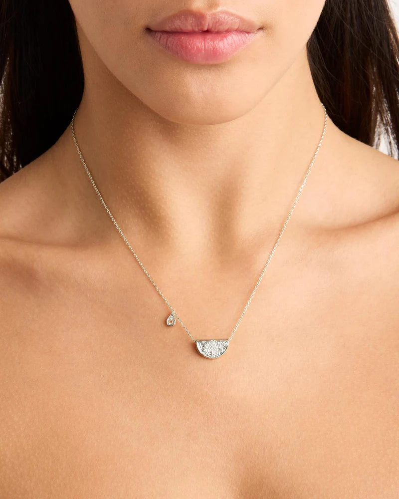 By Charlotte Sterling Silver Lotus Birthstone Necklace - June - Moonstone