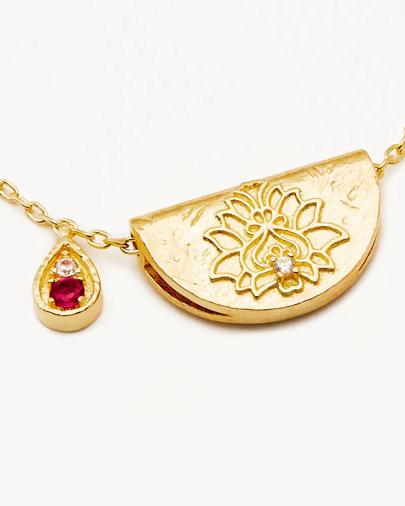 By Charlotte 18k Gold Vermeil Lotus Birthstone Necklace - July - Ruby