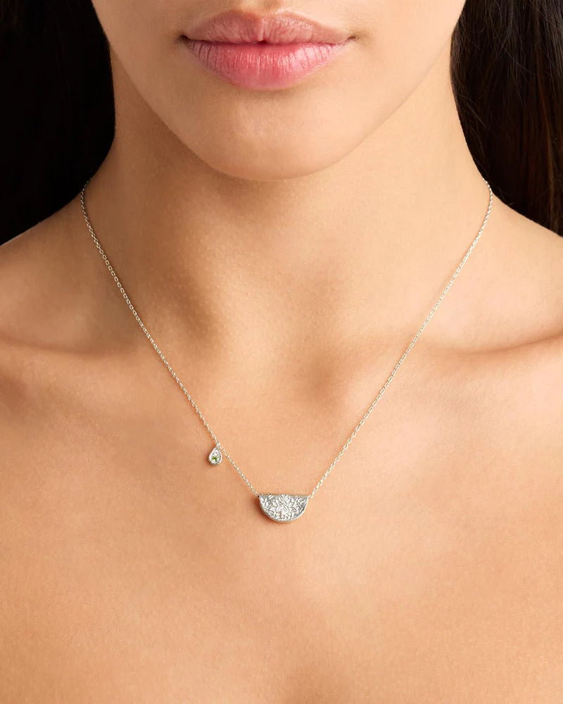 By Charlotte Sterling Silver Lotus Birthstone Necklace - August - Peridot