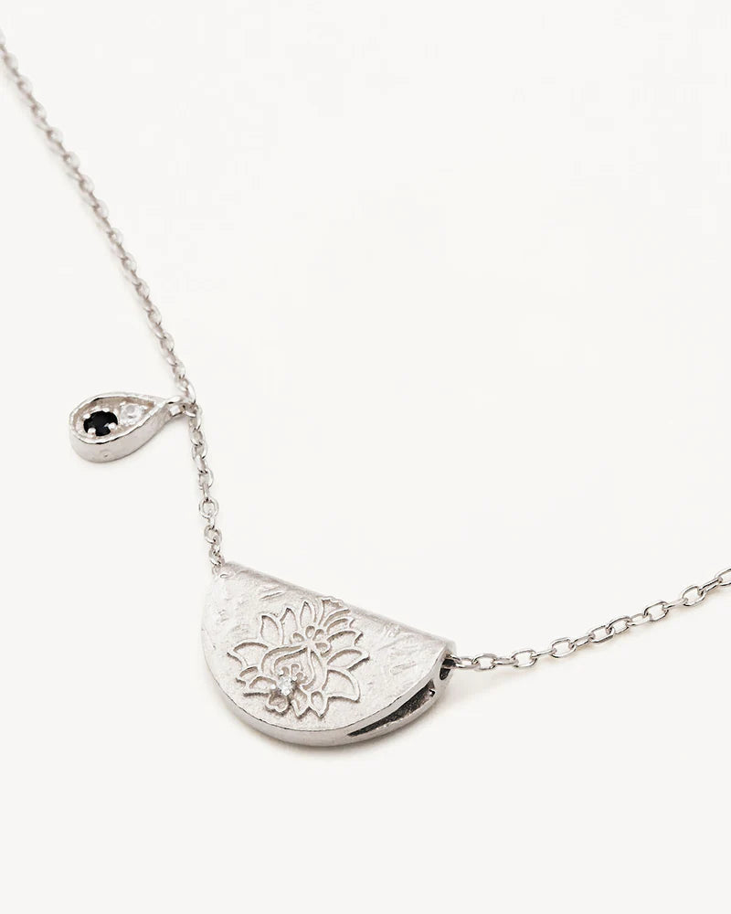 By Charlotte Sterling Silver Lotus Birthstone Necklace - September - Sapphire