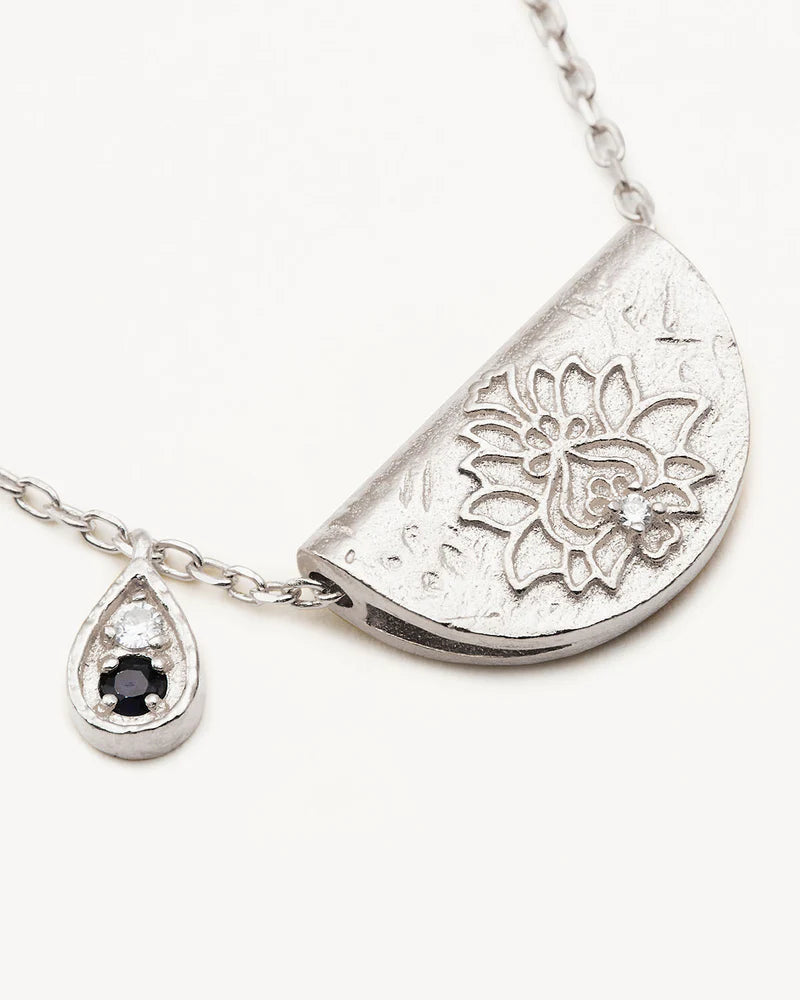 By Charlotte Sterling Silver Lotus Birthstone Necklace - September - Sapphire
