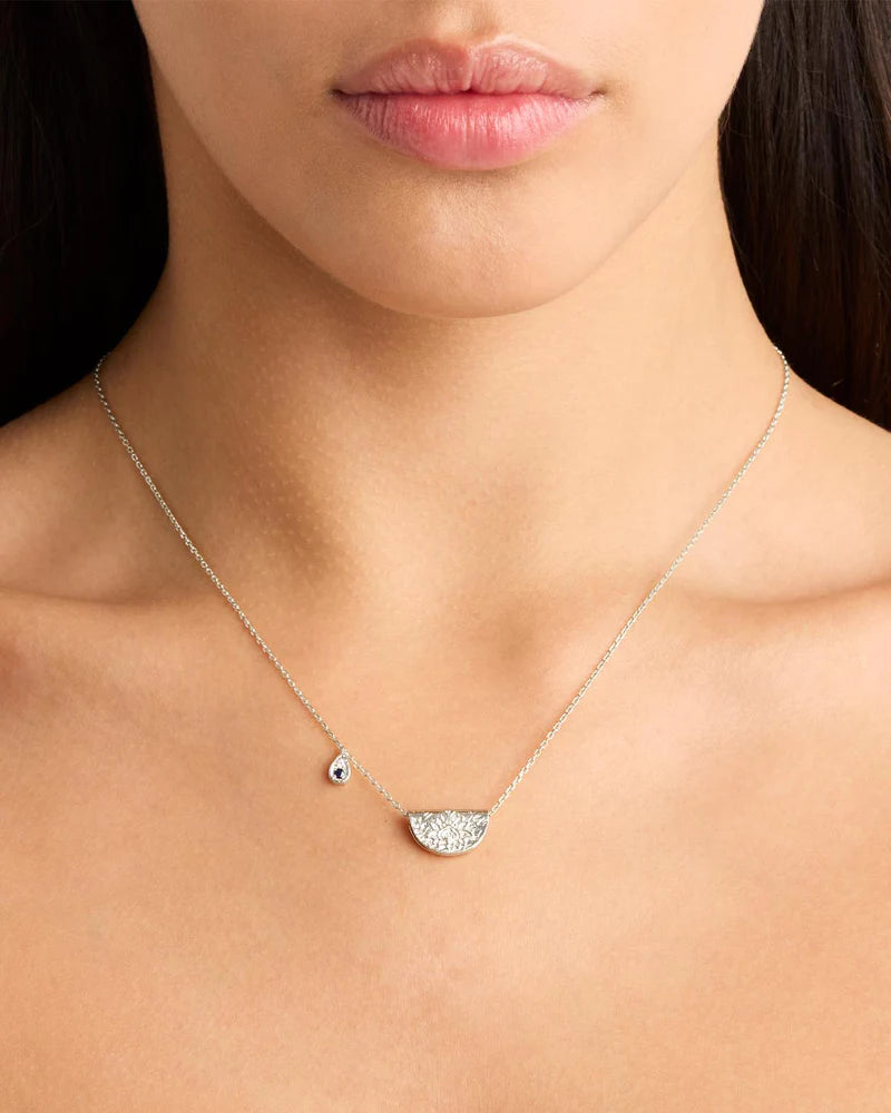 By Charlotte Sterling Silver Lotus Birthstone Necklace - September - Sapphire