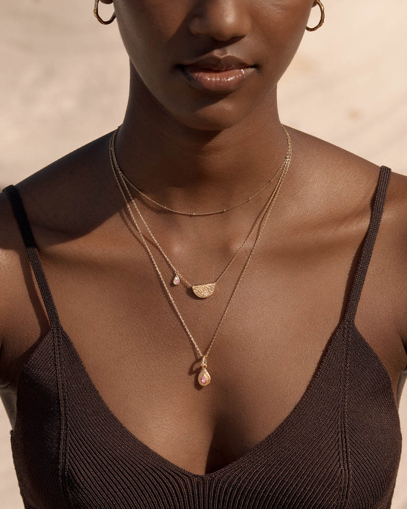 By Charlotte 18k Gold Vermeil Lotus Birthstone Necklace - October - Pink Tourmaline