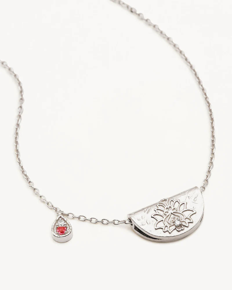 By Charlotte Sterling Silver Lotus Birthstone Necklace - October - Pink Tourmaline