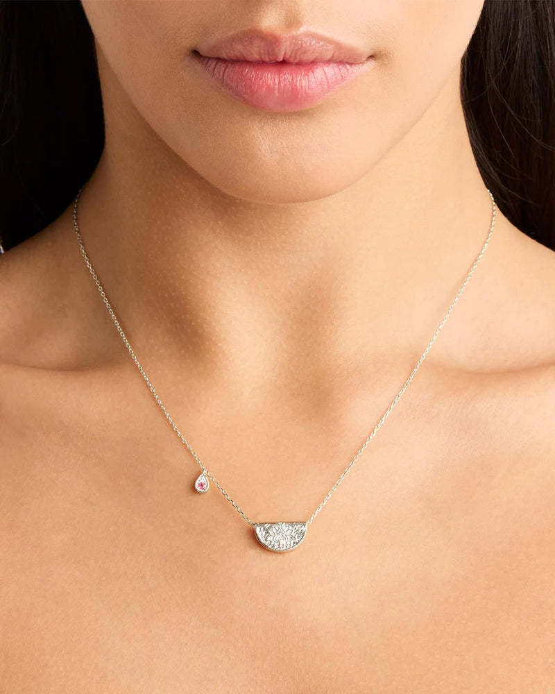 By Charlotte Sterling Silver Lotus Birthstone Necklace - October - Pink Tourmaline