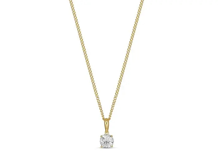 9ct Yellow Gold Evergem Four Claw Solitaire Pendant (equivalent 1.5ct)