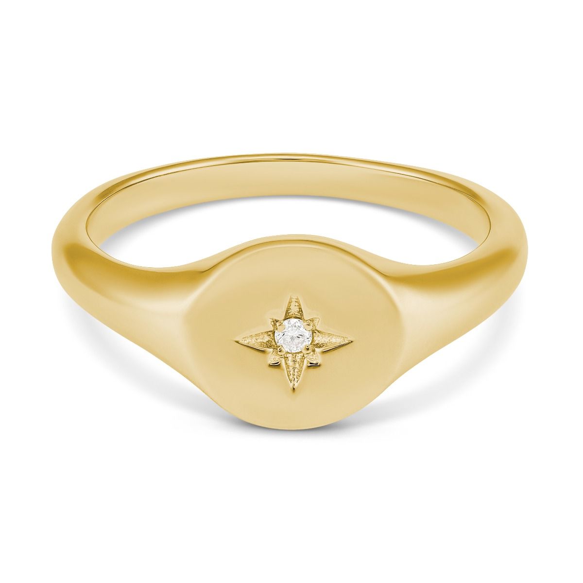 9ct Yellow Gold Round Natural Diamond Signet Ring 0.015ct