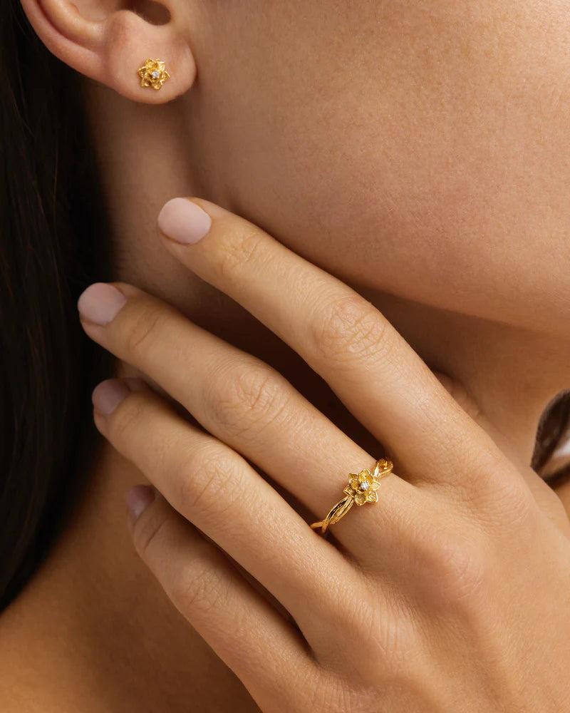 By Charlotte 18k Gold Vermeil Bloom Within Lotus Ring