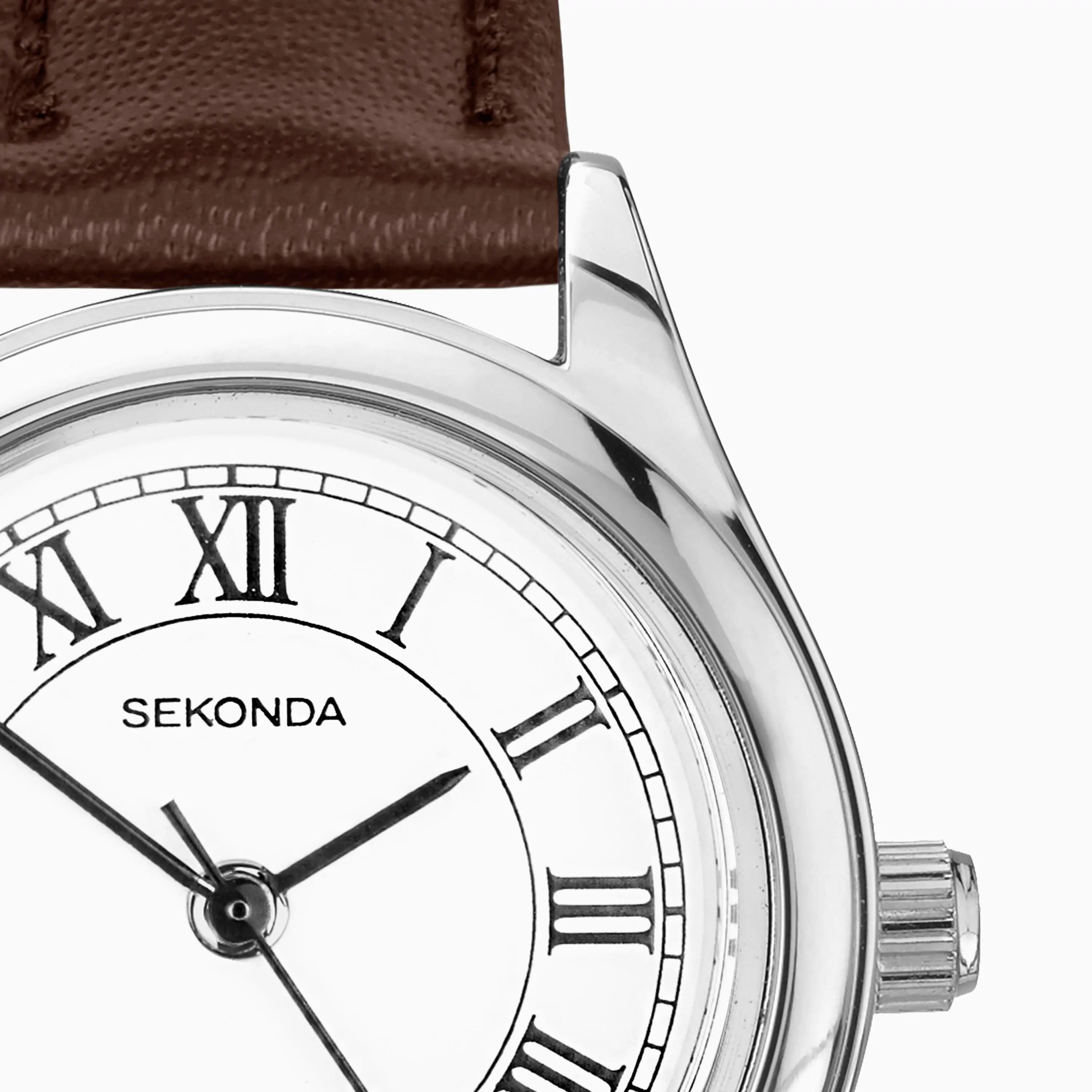 Sekonda Evans Ladies Watch | Silver Alloy Case & Brown Leather Strap with White Dial | 40685