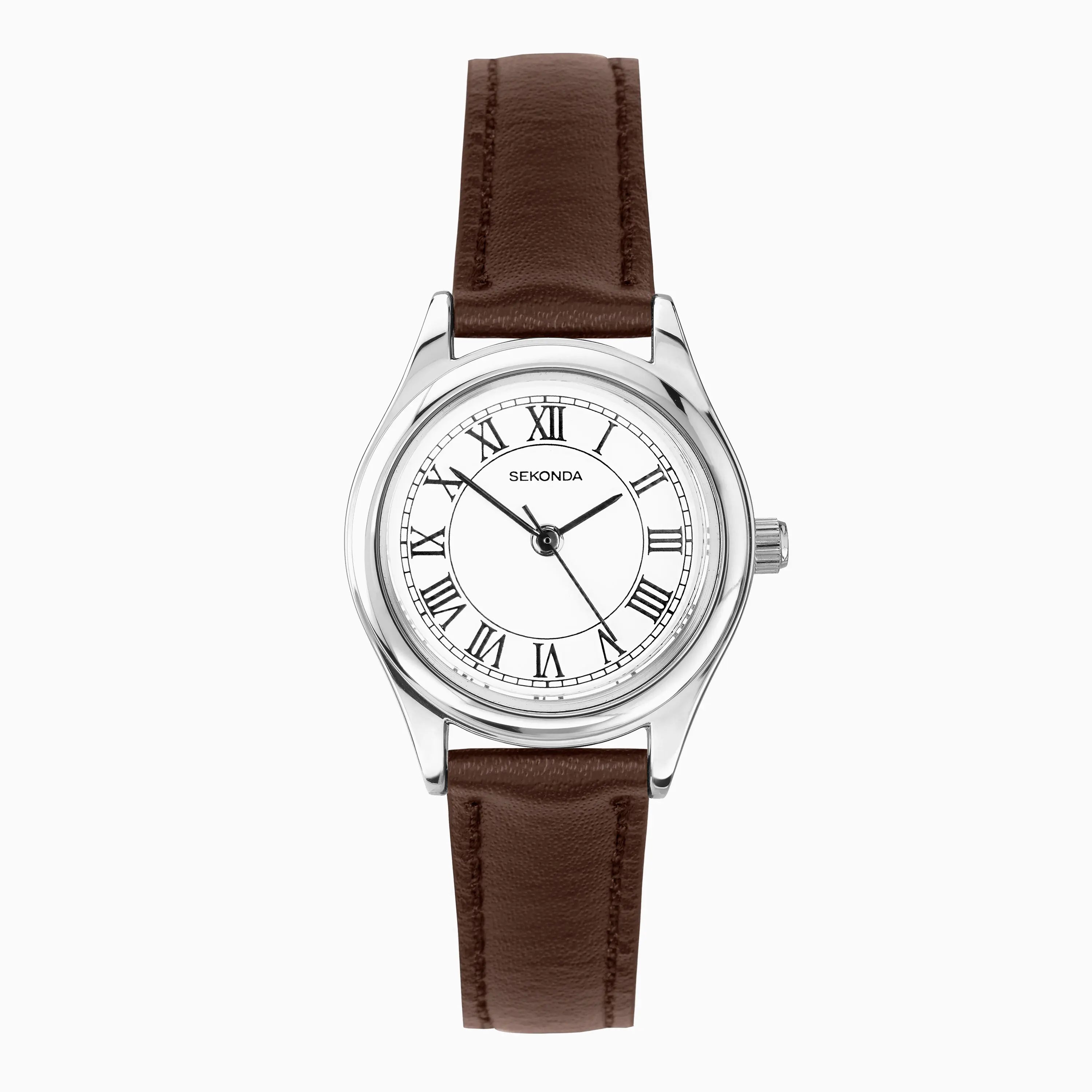 Sekonda Evans Ladies Watch | Silver Alloy Case & Brown Leather Strap with White Dial | 40685