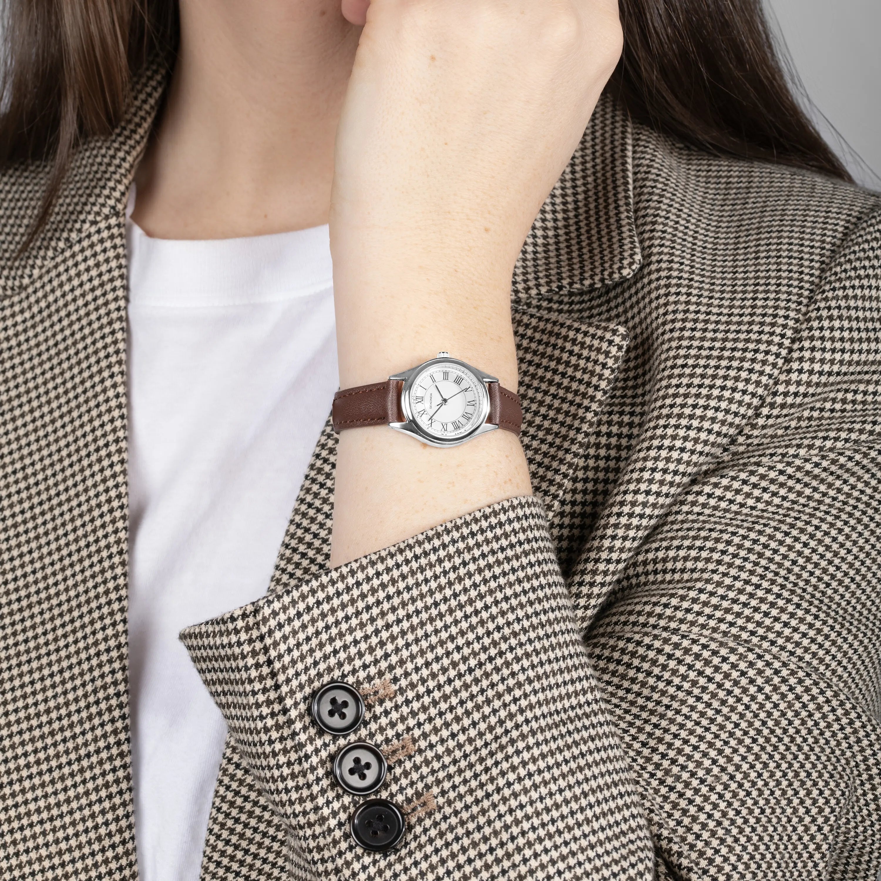 Sekonda Evans Ladies Watch | Silver Alloy Case & Brown Leather Strap with White Dial | 40685