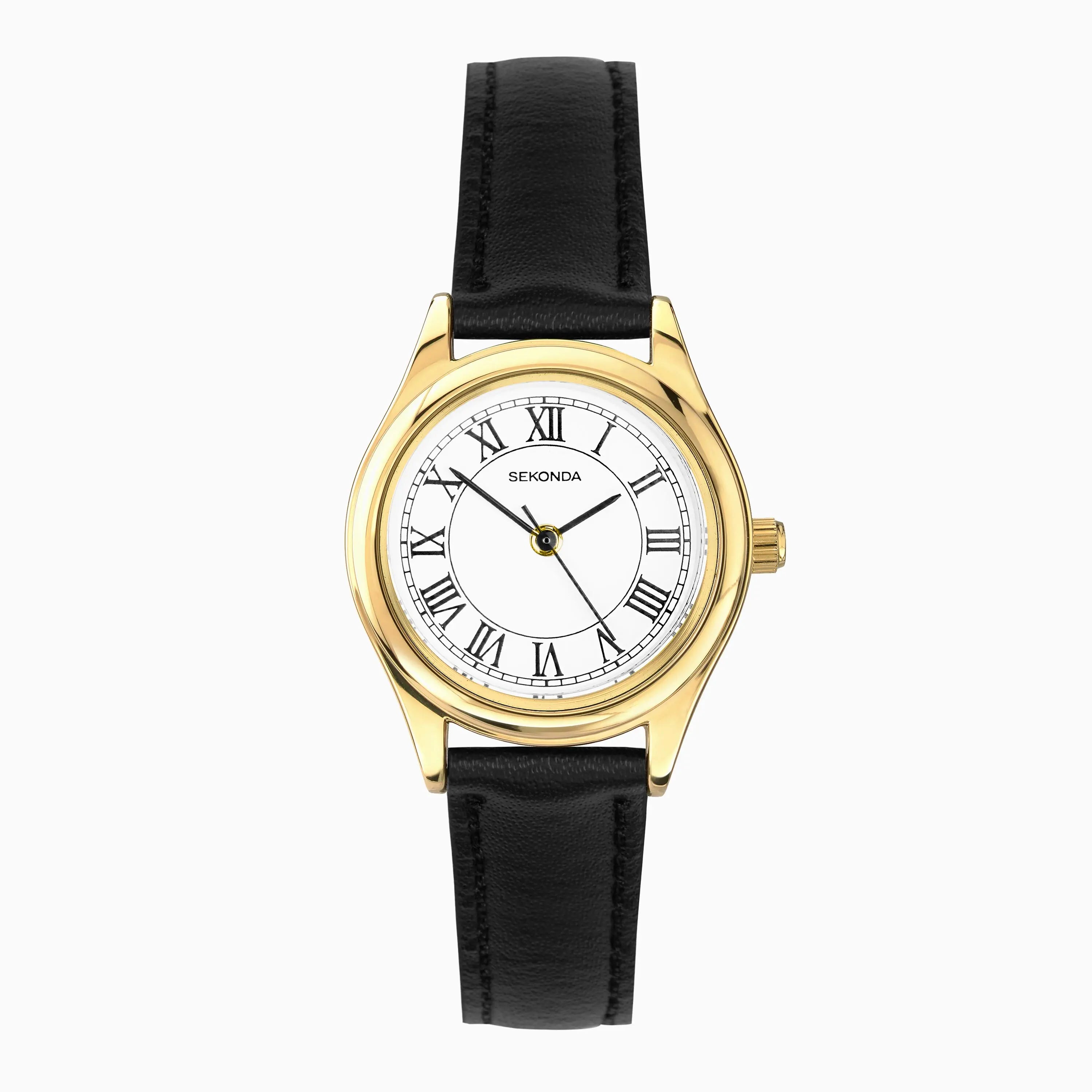Sekonda Evans Ladies Watch | Gold Alloy Case & Black Leather Strap with White Dial | 40686