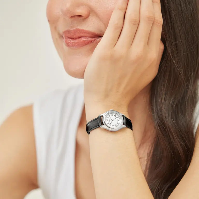Sekonda Evans Ladies Watch | Silver Alloy Case & Black Leather Strap with White Dial