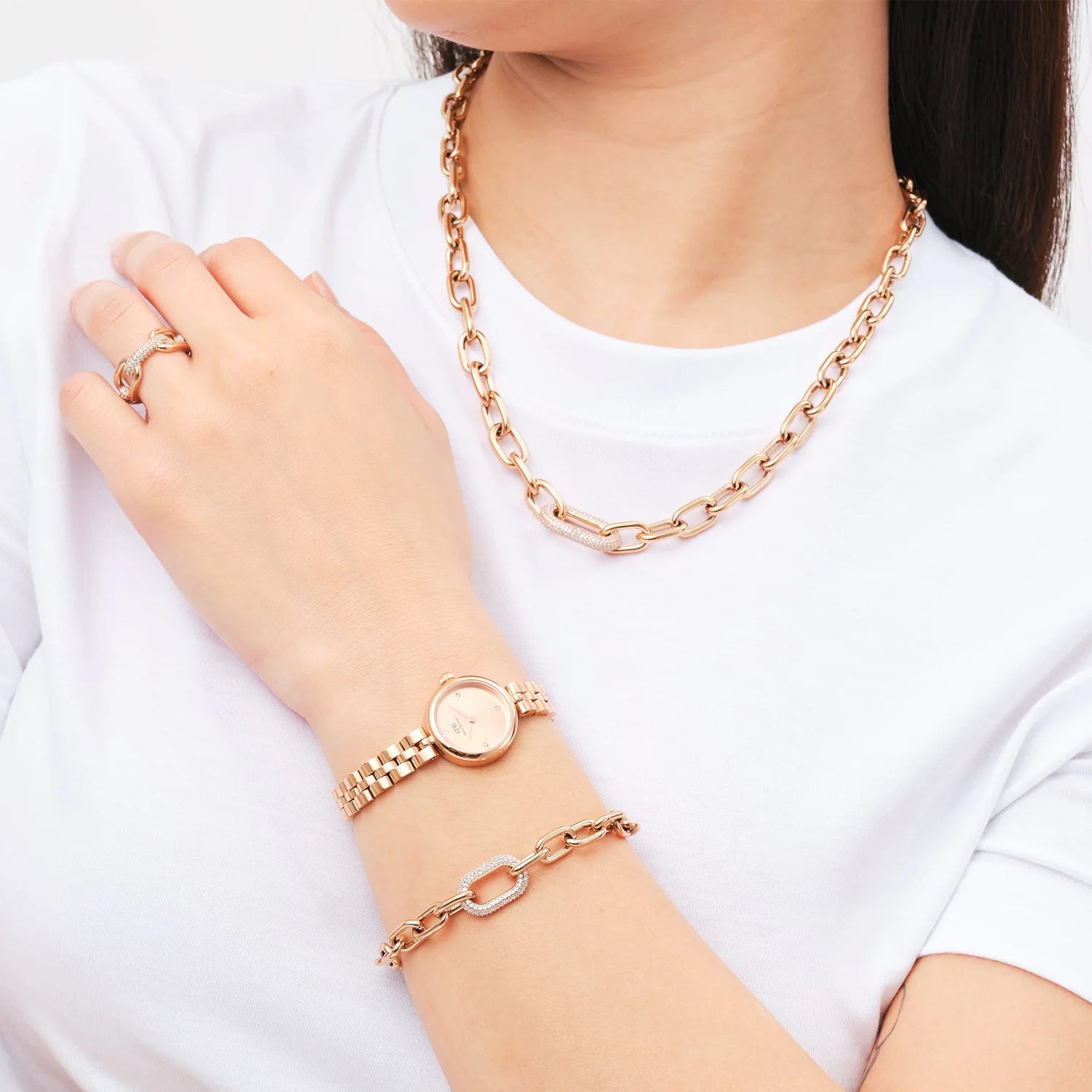 Daniel Wellington Crystal Link Necklace Rose Gold