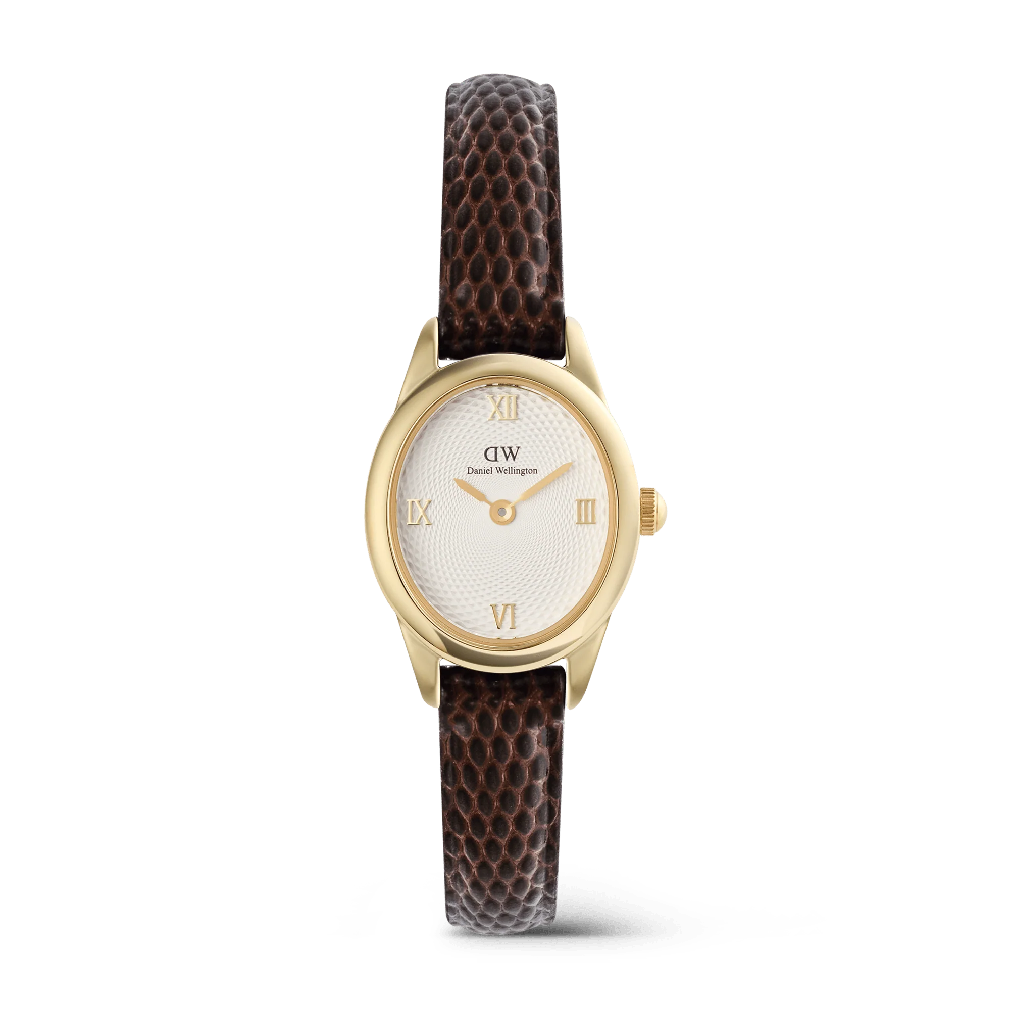 Daniel Wellington Ophelia Mini Dark Brown Lizard White Guilloché Gold