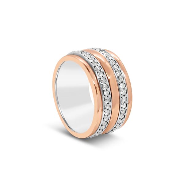 Rose Gold and Sterling Silver Cubic Zirconia Spinner Ring