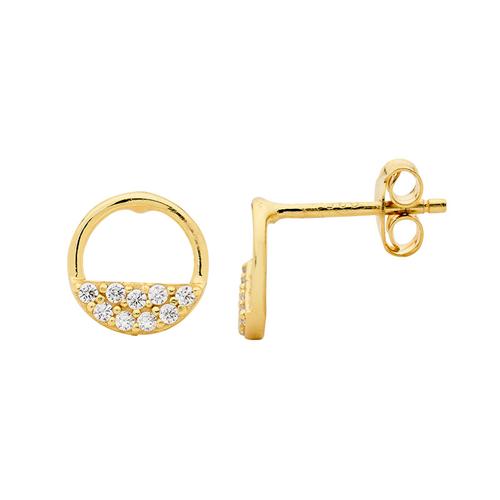 Sterling Silver Yellow Gold Plated Cubic Zirconia Stud Earrings