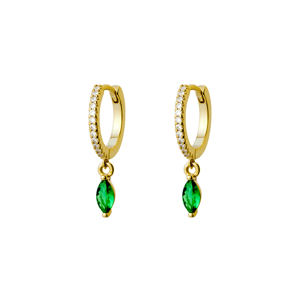 Gold Plated Emerald Coloured Stone Huggie Drop Earrings