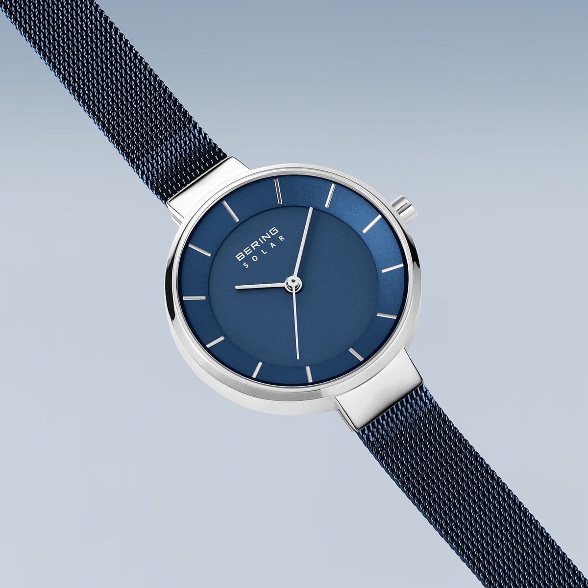 Bering Solar Polished Silver and Blue 31mm Watch