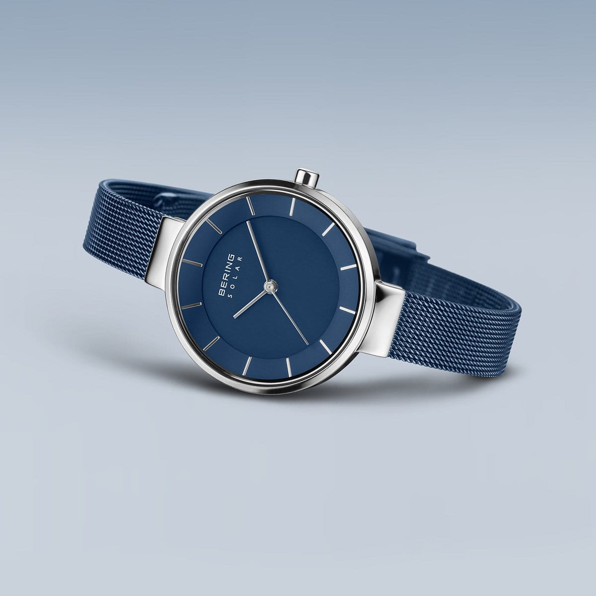 Bering Solar Polished Silver and Blue 31mm Watch