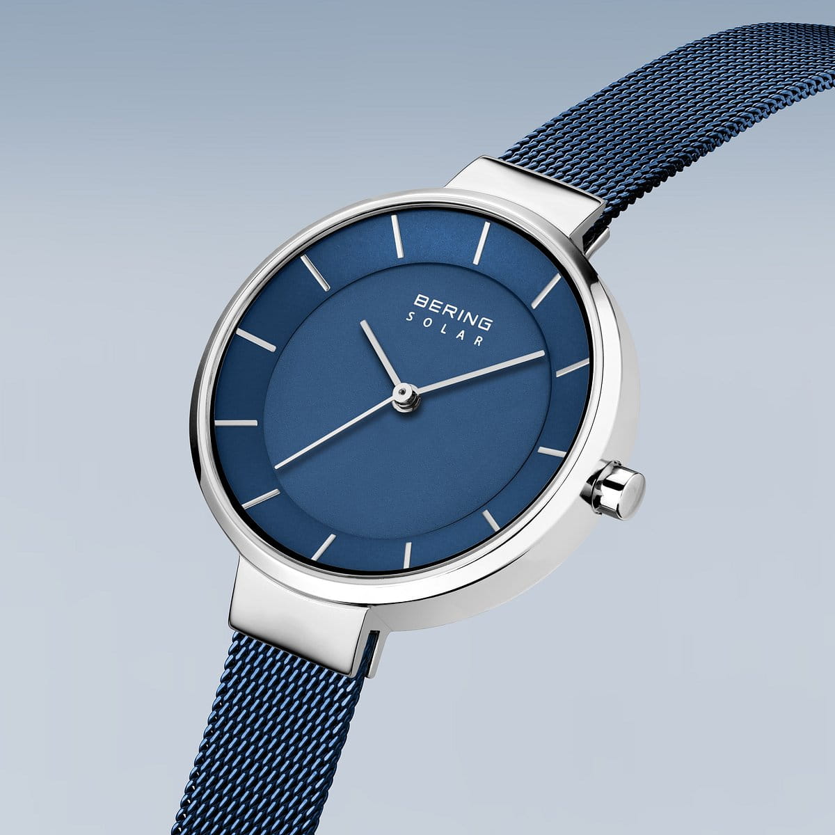 Bering Solar Polished Silver and Blue 31mm Watch