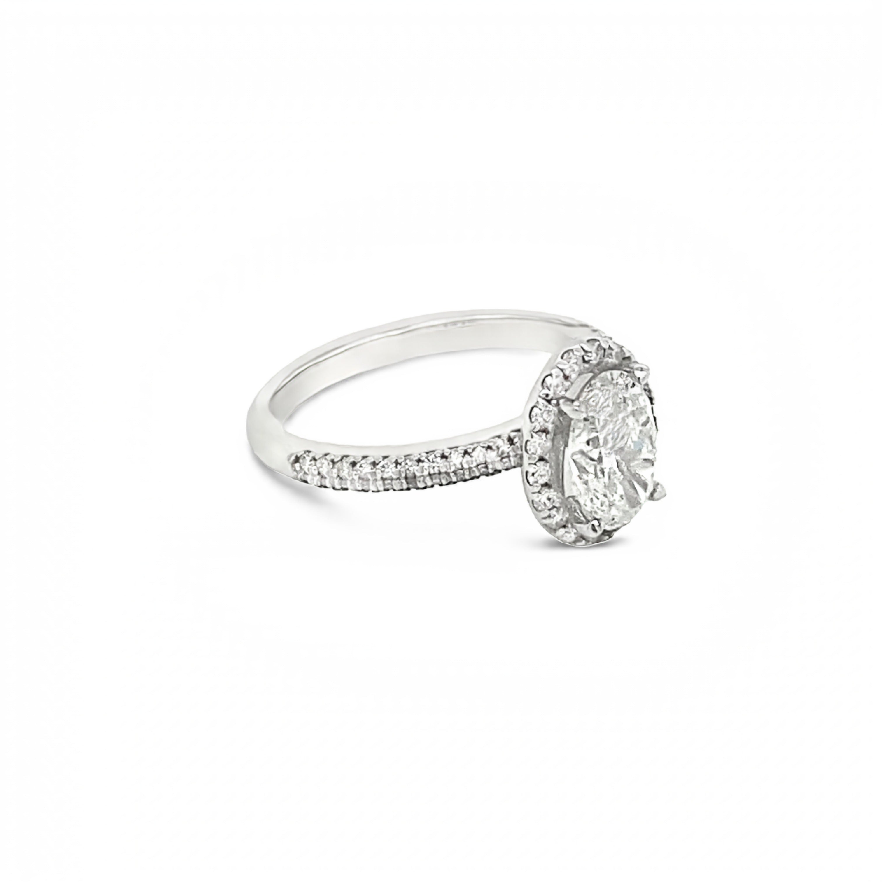 18ct White Gold Pave Halo Oval Cut Diamond Ring