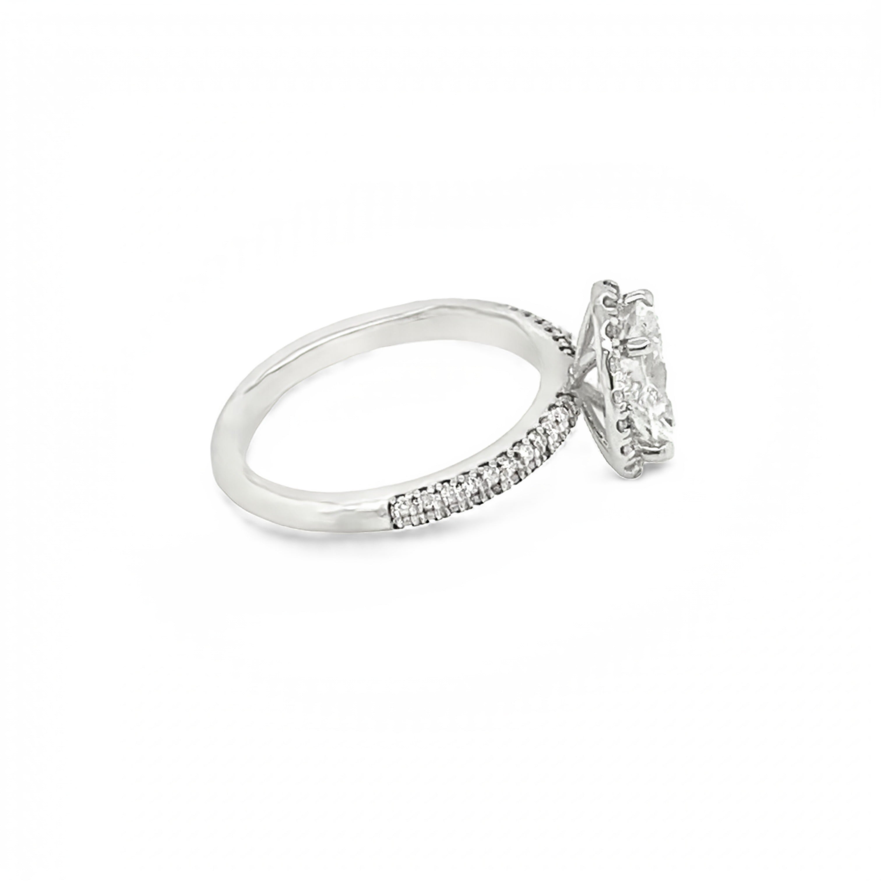 18ct White Gold Pave Halo Oval Cut Diamond Ring