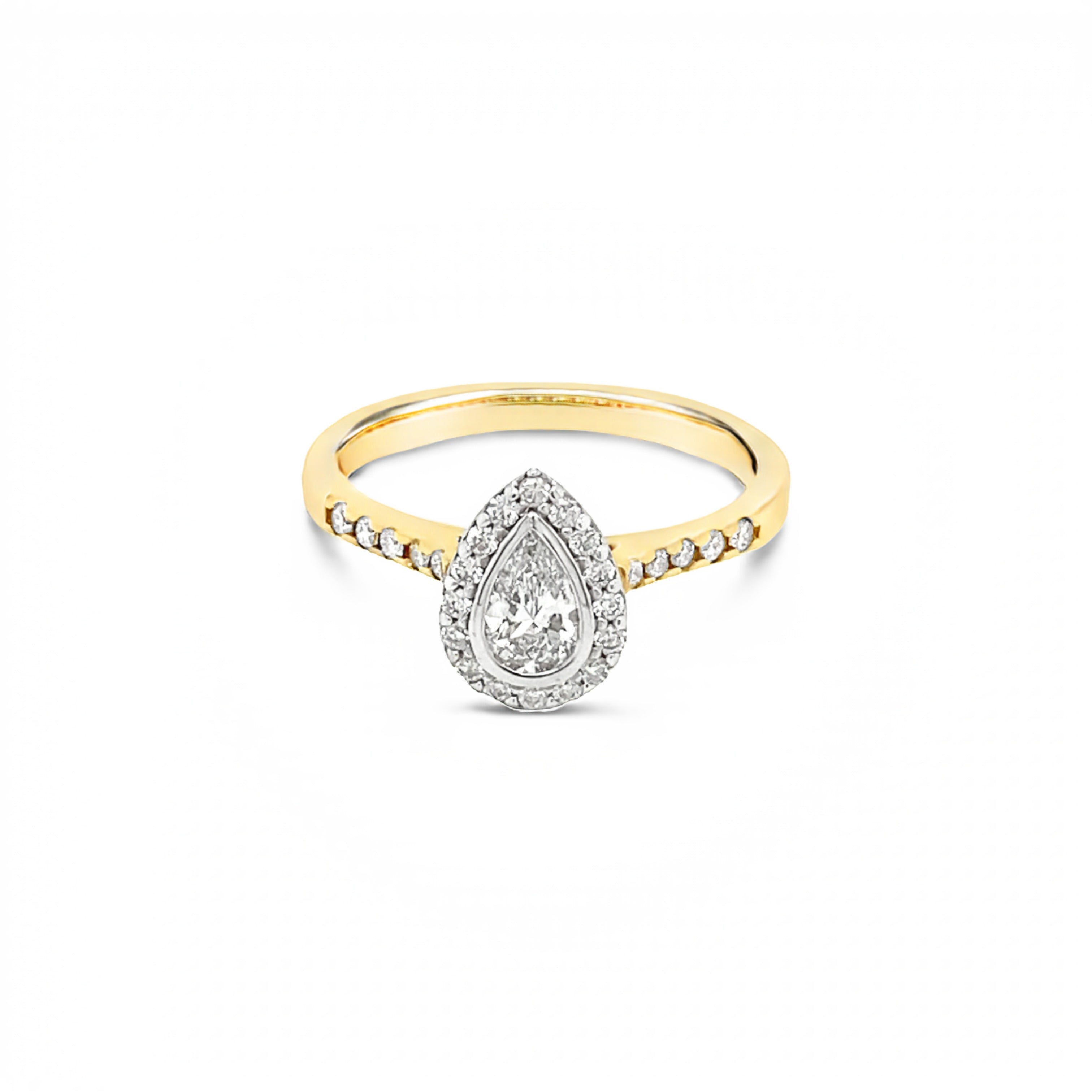 18ct Two Tone Pear Cut Halo Diamond Ring