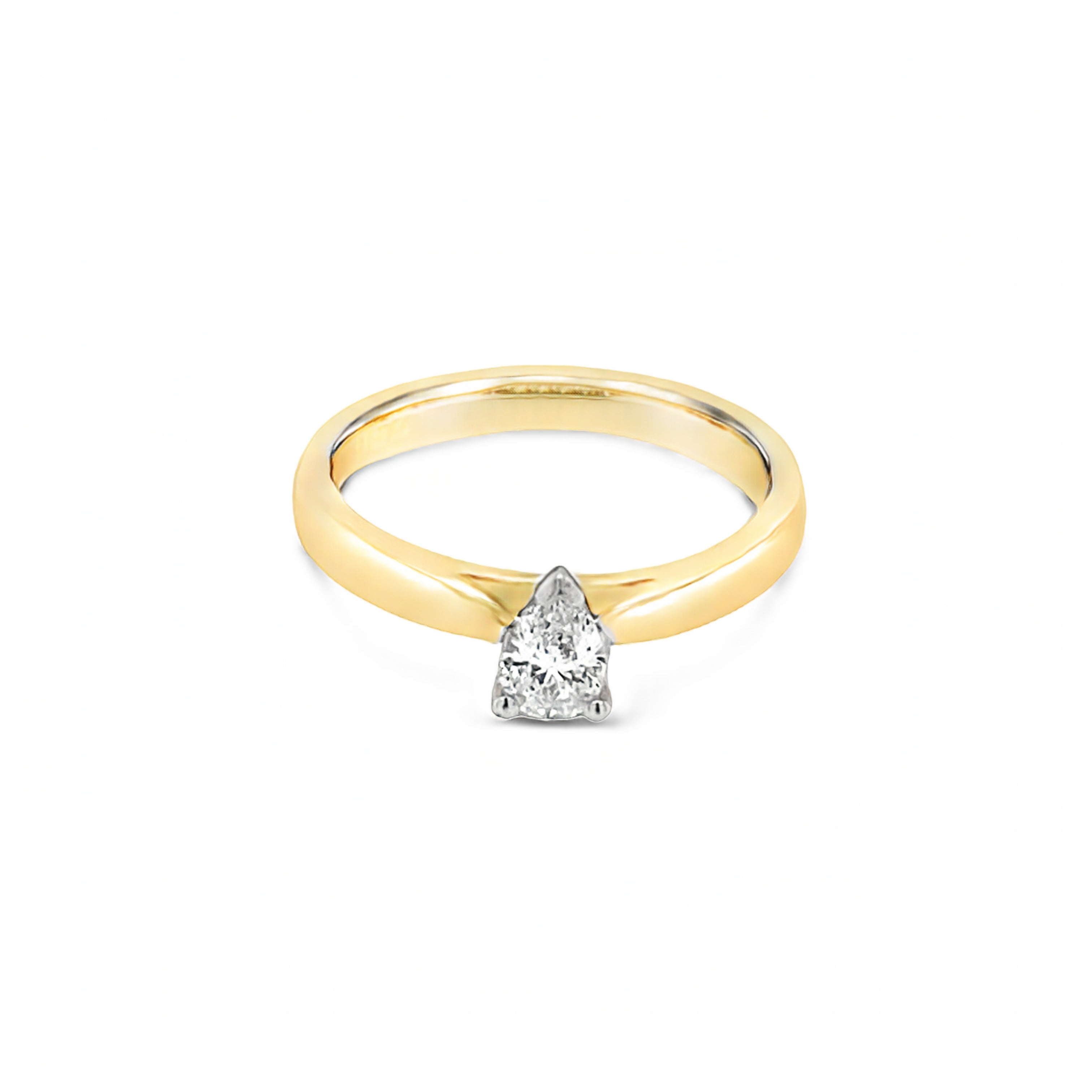 18ct Yellow Gold Pear Cut Claw Set Solitaire Diamond Ring